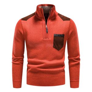 Mäns fleece -tröja av toppkvalitet Halva dragkedja upp tröjor Autumn Winter Turtleneck Y2K Sweatshirts Jumpers Male Brown Polo Shirts 240125