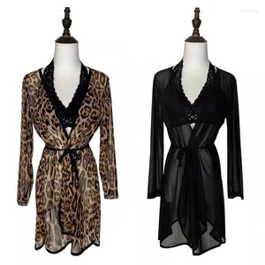 Stage Wear Black/Leopard Mesh Latin Dance Cardigan långa ärmar Toppar Coat Lace Bra Women Dancing Outfit Rumba Ballroom Clothes BL8938