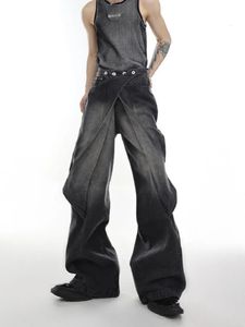 American Style Y2K High Wide Leg Jeans for Men Street Niche Heavy Work Old Washed 남성의 가변 플레어 바지 디자인 240127