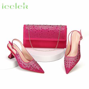 Selling Fashionable Fuchsic Color Pointed Toe Shoes Matching Bag Set For Offices Ladies Party in Dress 240130