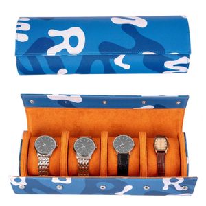 Watch Roll Travel Case For 4 Watches-Luxury Navy Blue - Protect Store Display Fine Timepieces With Individual Snap In Pillows 240124