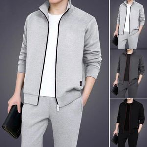 Mens Casual Tracksuits Sportswear Casaco Calças Dois Conjuntos de Peças Masculino Moda Sólida Jogging Terno Homens Outfits Gym Jacket Pants Set 240131