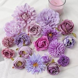 Dekorativa blommor Bulk Artificial Head For Wedding Home Decor Diy Purple Decoration Birthday Party Christmas Autumn