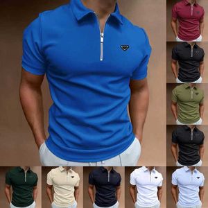 Men's Polos Designer high quality Summer Zipper Polo Shirt Prads brand Striped Print Shirt for Men Streetwear Casual Short Sleeve T-Shirt designer top