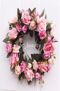 Porta appesa artificiale rosa fiori ghirlanda simulazione ghirlanda di fiori decorazione parete finestra casa porta architrave corona6920654