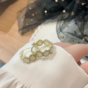 Brincos de argola charme design opala branca para mulheres temperamento círculo geométrico zircão gota balançar festa jóias presente