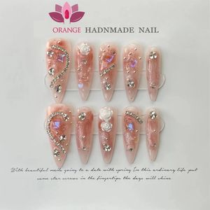 Handgjorda stilett Press On Nail Professional Design Full Cover Japanese Decorated Manicuree Wearable Nail Art Xs S M L Size Nail 240129