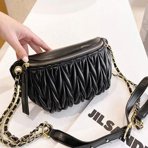 Trendy Waist Bag For Women Pu Leather Fanny Waist Pack Chain Crossbody Chest Bag Hip Zipper Phone Purse Handbag Travel Belt Bag 240130