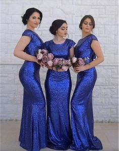 Abiti da damigella d'onore a sirena con paillettes blu royal Abito da sposa per ragazza nera Abito da sera taglie forti con tubino