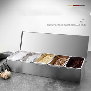 Stainless Steel 3/4/5 Section Ingredients Box Salt Sugar Cheese Sauce Box Seasoning Box Pizza Making Tool Snack Storage Box 240129