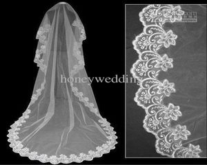 Longo até o chão renda frisada borda branca tule fino curto voile de casamento longo véus de noiva N0016933310