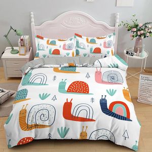 Copripiumino lumaca cartone animato King Queen Size Animali colorati Set biancheria da letto per bambini Adolescenti Adulti Trapunta in poliestere rettile selvatico 240131