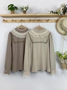 女性用Tシャツスプリングスイートレースステッチ刺繍トップシャツ女性ベーシックカジュアルトップ823-532