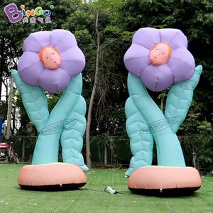 Atacado publicidade personalizada flores de desenhos animados infláveis brinquedos plantas de inflação esportiva com rosto para decoração de loja de eventos de festa
