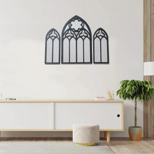 Creative Home Mirror 3 Piece Gothic Cathedral Window Mirror Decorative Arch Wall Wood Black Mirror 240127