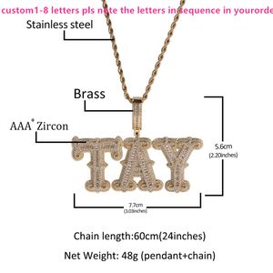 Iced Out Pendant Custom Name Pendant Necklace for Men Women Prong Setting CZ Zircon Letters Necklaces Hip Hop Jewelry Stainless Steel Chain 24 Inch