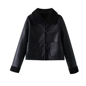 Cappotto da donna corto bifacciale integrato in pelliccia nera da donna Autumn Morning in pelle calda 240122
