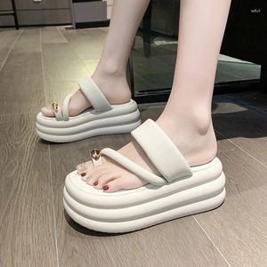 Pantofole Casa Piattaforma Scarpe Basse Scivoli Femminili Pantofole Donna Infradito In Gomma Ciabatte Con Tacco Alto 2024 Spiaggia Hawaiana Alta PU Bonded