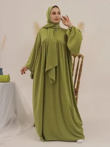 Abbigliamento etnico Abaya semplice con sciarpa Dubai Abito hijab musulmano in raso luccicante di lusso Abaya saudita per le donne Turchia Ramadan Abito islamico