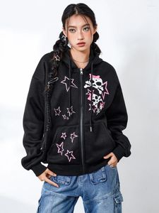 Women's Hoodies Women S Y2k Oversized Hooded Sweatshirt Jacket Casual Cartoon Skull Star Pattern Zip Up Fall Coat Streetwear