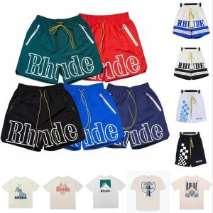 2024 NOWOŚĆ designerski Mens T Shirty Rhude Shorts TEE Basketball Short Spodnie Koszula Summer na plaży Lett Hase Street Modne spodnie krótkie rękawowe T-shirt