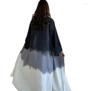 Ethnic Clothing Muslim Fashion Tie Dyed Kimono Abaya For Women Summer Cloak Cardigan Robe Black White Grey Dubai Islamic Dress