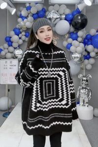 Women's Sweaters Printed High Neck Sweater For 2024 Autumn/Winter Korean Edition Casual Loose Fashion Woolen Versatile Coat