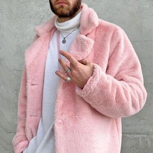 Herren Jacken Herbst Winter Rosa Schwarz Mantel Umlegekragen Lose Plüsch Warme Jacke