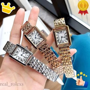 Kadınlar Moda Kuvars Hareketi Sier Gold Elbise İzle Lady Square Tank Paslanmaz Çelik Kasa Orijinal Kıta Analog Gündelik Bilek saati Montre De Luxe