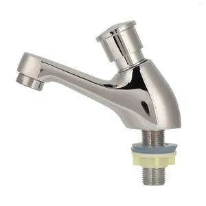 Bathroom Sink Faucets Time Lapse Faucet Single Hole Tube Cold Water Self Closing G1/2 Thread Push Button Copper For El