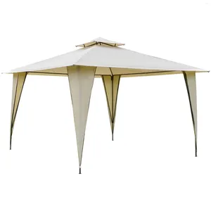 Tents And Shelters 11' X Outdoor Canopy Tent Party Gazebo With Double-Tier Roof Steel Frame Included Ground Stakes Beige