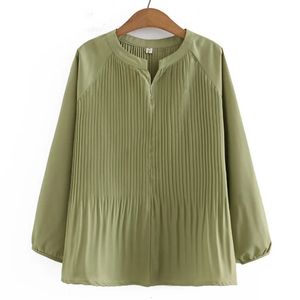 Women Blouses Plus Size 4xl LOOSE Temperament Pleated Tops Simple Solid Color Raglan Sleeves Chiffon Shirt Autumn 240201