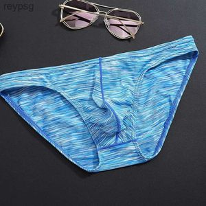 Underbyxor män trosor u konvex underkläder sexig regnbåge randiga tryckta trosor bekväma andningsbara låg midja bikini slip homme yq240214