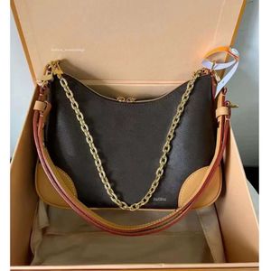 Lüks klasik kahverengi çiçek deri boynuz çanta gerçek deri tote omuz kadın zinciri koltuk altı çanta rahat bir omuz crossbody çantaları 25cm