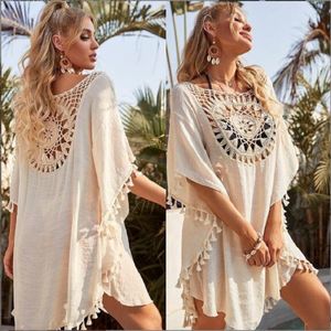 Großhandel Frauen Neue Mode Sexy Strand Cover Up Kleid Aushöhlen Strand Badeanzug Quasten Sonnenschutz Kleidung Lose Kleider