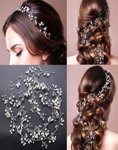 Ślub ślubna druhna Srebrna ręcznie robiona rhinestone Pearl Hairband opaska na głowę luksusowe akcesoria do włosów fascynatory tiara g3890252