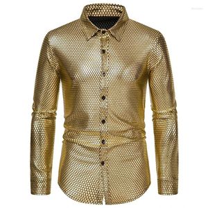 Men's Casual Shirts Fashion Personalized Stamping Printing Shirt Geometric Diamond Design Disco Long Sleeve Male Nightclub