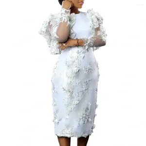 Abbigliamento etnico Abiti africani bianchi per le donne Autunno Africa Manica lunga in pizzo Sexy O-Collo Prospettiva Abito sottile Office Lady Party