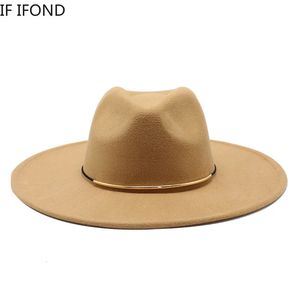 Size 5659CM Smiple Women Big edge Wool Fedora Hat Winter Autumn Elegant Lady Floppy Cloche Jazz Caps 240127