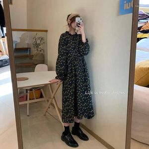 Casual Dresses Woman Dress Summer Spring Loose Long Sleeve High midje Floral Overknee For Female Students Vestido de Mujer