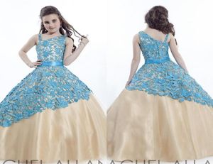 Rachel Allan Spaghetti Ball Gowns Lace Zipper Sweep Train Ragazze Abiti da spettacolo Flower Kids Wear HY11444450225