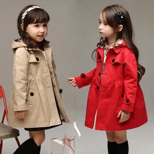 Felpa per bambina per bambini Primavera Autunno Regalo di compleanno Cappotto con cappuccio stile lungo per ragazza Giacca per bambini Giacca a vento rossa 240202