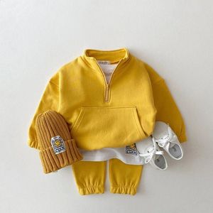 Bahar Sonbahar Bebek Erkek Kızlar Giysileri Çocuklar Toddler Moda Kostüm Çocuk Takibi Mektup Hoodies Ceket Pantolon 2 PCS Setleri 240129