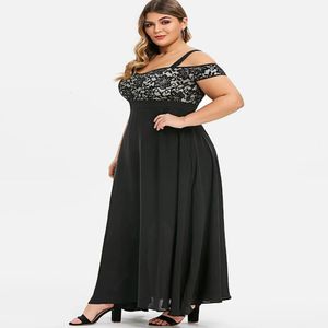 Abbigliamento donna taglie forti Spalle scoperte Pizzo floreale Maxi Party Evening Camis Abito lungo L5XL Veste Abiti Sukienki Elbise 240202