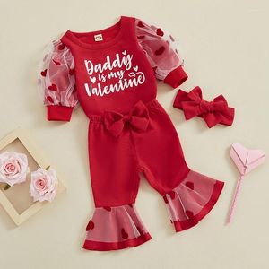 Set di abbigliamento bambina di San Valentino Day Outfit La manica lunga papà è il mio ganniolo per pannello di San Valentino Pannello svasato Banca 3PC