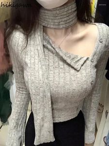 Women's Sweaters Knitwear Sueter Mujer Y2k Sweater Women Fashion Irregular Long Sleeve Jumper Casual Sexy Single Breasted Cropped Pullovers
