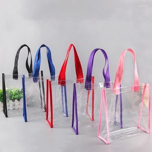 Sacos de armazenamento Transparente PVC Clear Tote Bag Grande Capacidade Carro Costurado Plástico Cosméticos Compras Jelly Gift Can