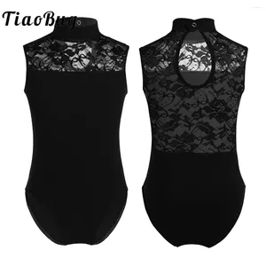 Scene Wear Kids Girls Ballet Leotard Gymnastik Träning Bodysuit Kostym Långärmad Sheer Lace Ballerina Professionella träningskläder