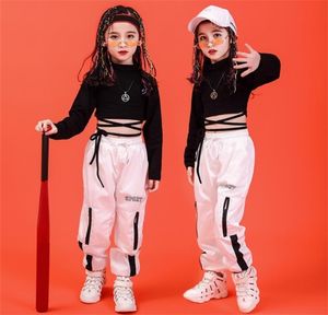 Dla 10 12 14 16 lat Dzieci Hip Hop Ubranie Czarne koszulki Top Crop Pants Girls Jazz Dance Costume Ballroom Ubrania 2014096343