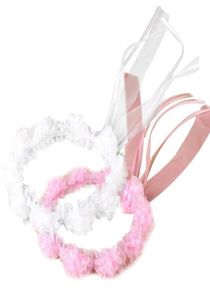 Hair Accessories Children Girls Wedding Headband Solid Color Ruffles Lace Flower Wreath Garland Beaded Decor Princess Halo Crown W1002854